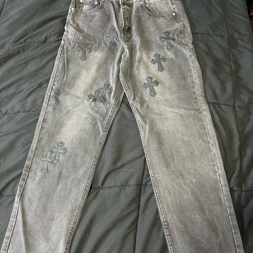 Chrome Hearts Black Denim with Cross Detail